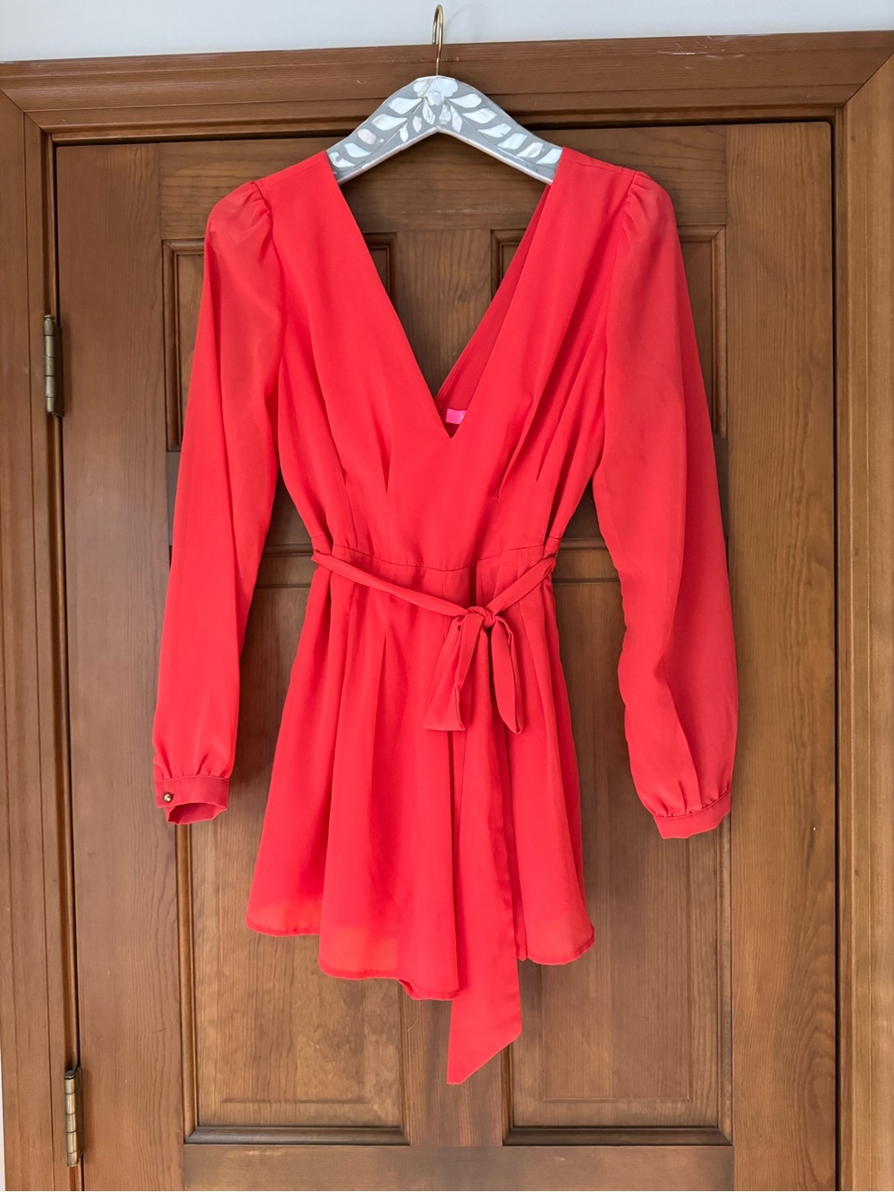 Xtaren Red Wrap Dress with Tied Waist